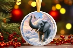 Snow Wall Elephant Round Ornament Sublimation PNG Product Image 1