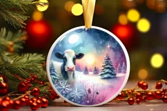 Colorful Winter Christmas Cow Round PNG Product Image 3