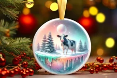 Colorful Winter Christmas Cow Round PNG Product Image 1