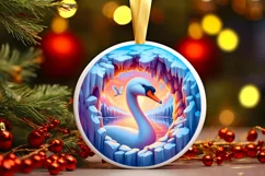 Icy Wall Swan Winter Round Sticker Ornament Product Image 3