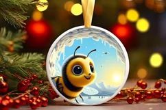Snow Wall Bee Round Ornament Sublimation PNG Product Image 2