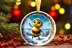 Snow Wall Bee Round Ornament Sublimation PNG Product Image 1