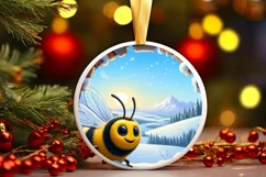Snow Wall Bee Round Ornament Sublimation PNG Product Image 1