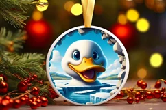 Snowy Wall Duck Round Ornament Sublimation PNG Product Image 3