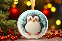 Melting Penguin Round Christmas Ornament Sublimation PNG Product Image 3