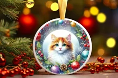 Cat Christmas Ornament Sublimation PNG Product Image 3