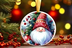 Colorful Watercolor Christmas Gnome Round Ornament PNG Product Image 2