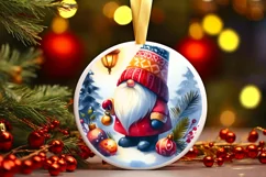 Colorful Watercolor Christmas Gnome Round Ornament PNG Product Image 1
