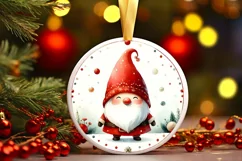 Colorful Watercolor Christmas Gnome Round Ornament PNG Product Image 2