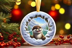 Snow Wall Otter Round Ornament Sublimation PNG Product Image 1