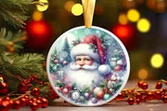 Pastel Watercolor Christmas Santa Round Ornament PNG Product Image 2