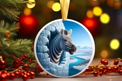 Digital Painting Round with Zebra Smiling Out of Icy Wall Product Image 1