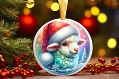 Colorful Watercolor Christmas Lamb Round Ornament PNG Product Image 2