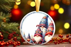 Colorful Christmas Gnomes Round Ornament Sublimation PNG Product Image 2