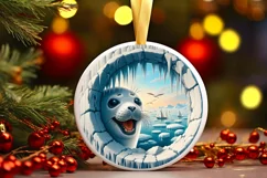 Snow Made Wall with Smiling Seal Round Ornament Sublimation Product Image 1