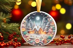 Molten Candy Christmas Scene Round Ornament Sublimation PNG Product Image 2