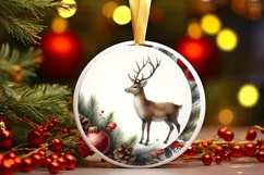 Watercolor Christmas Reindeer Ornament Sublimation PNG Product Image 1