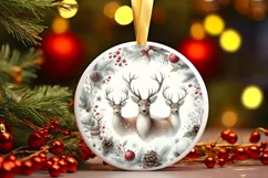 Watercolor Christmas Reindeer Ornament Sublimation PNG Product Image 1