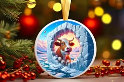 Melting Ice Wall with Cow Round Ornament Sublimation PNG Product Image 2