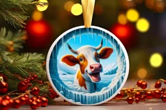 Melting Ice Wall with Cow Round Ornament Sublimation PNG Product Image 3