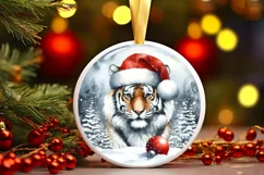 Digital Painting Round with 3D Tiger Portrait and Santa Hat Product Image 1