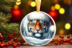 Winter Scene Tiger Portrait with Santa Hat Sublimation PNG Product Image 1