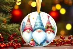 Colorful Christmas Gnomes Round Ornament Sublimation PNG Product Image 1