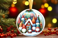 Colorful Christmas Gnomes Round Ornament Sublimation PNG Product Image 1