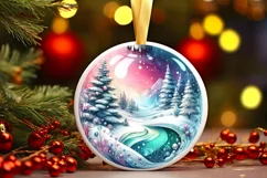 Colorful Winter Scene Round Ornament Sublimation PNG Product Image 1