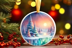 Pastel Christmas Winter Scene Ornament Sublimation PNG Product Image 3