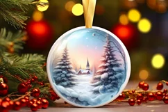 Pastel Christmas Winter Scene Ornament Sublimation PNG Product Image 2
