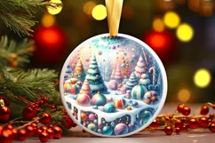 Pastel Christmas Winter Scene Ornament Sublimation PNG Product Image 1