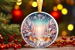 Pastel Christmas Winter Scene Ornament Sublimation PNG Product Image 2