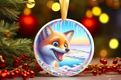 Digital Painting Round with Fox Smiling Out of Ice Wall JPEG Product Image 1