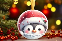 Pastel Christmas Penguin Round Ornament Sublimation PNG Product Image 2