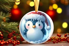 Pastel Christmas Penguin Round Ornament Sublimation PNG Product Image 2