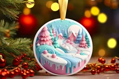 Winter Scene Christmas Ornament Sublimation PNG Product Image 1