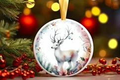 Colorful Christmas Image with Reindeer Round Ornament PNG Product Image 2