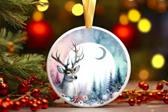Colorful Christmas Image with Reindeer Round Ornament PNG Product Image 1