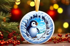 Digital Painting Round with Penguin Smiling Out of Snow Made Product Image 1