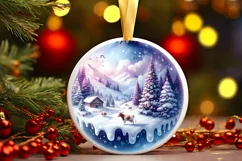 Winter Cow Round Ornament Sublimation PNG Product Image 2