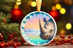 Icy Wall Rhino Flamingo Winter Round Sticker Product Image 2