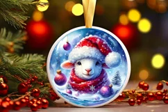 Digital Painting Round with 3D Lamb Portrait and Santa Hat Product Image 3