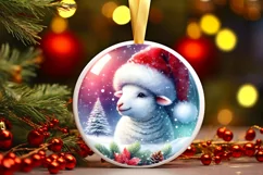 Digital Painting Round with 3D Lamb Portrait and Santa Hat Product Image 3