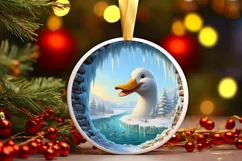 Icy Wall Duck Round Ornament Sublimation PNG Product Image 1