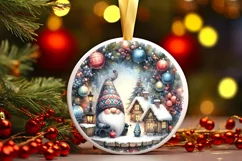 Gnome Christmas Round Ornament Sublimation PNG Product Image 3