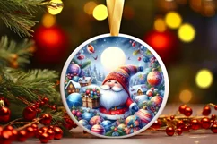 Gnome Christmas Round Ornament Sublimation PNG Product Image 3