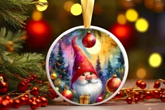 Gnome Christmas Round Ornament Sublimation PNG Product Image 3