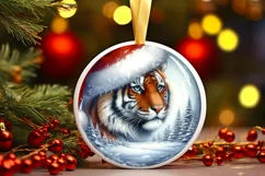 Winter Tiger Christmas Ornament Sublimation PNG Product Image 1