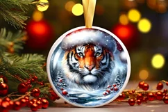 Digital Painting Winter Tiger Christmas Round Ornament Product Image 3